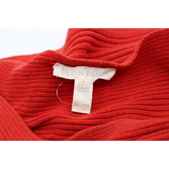 A2 EILEEN FISHER V-Neck Red Ribbed Knit Tencel Boxed Pullover Sweater Size XL - Picture 4 of 5